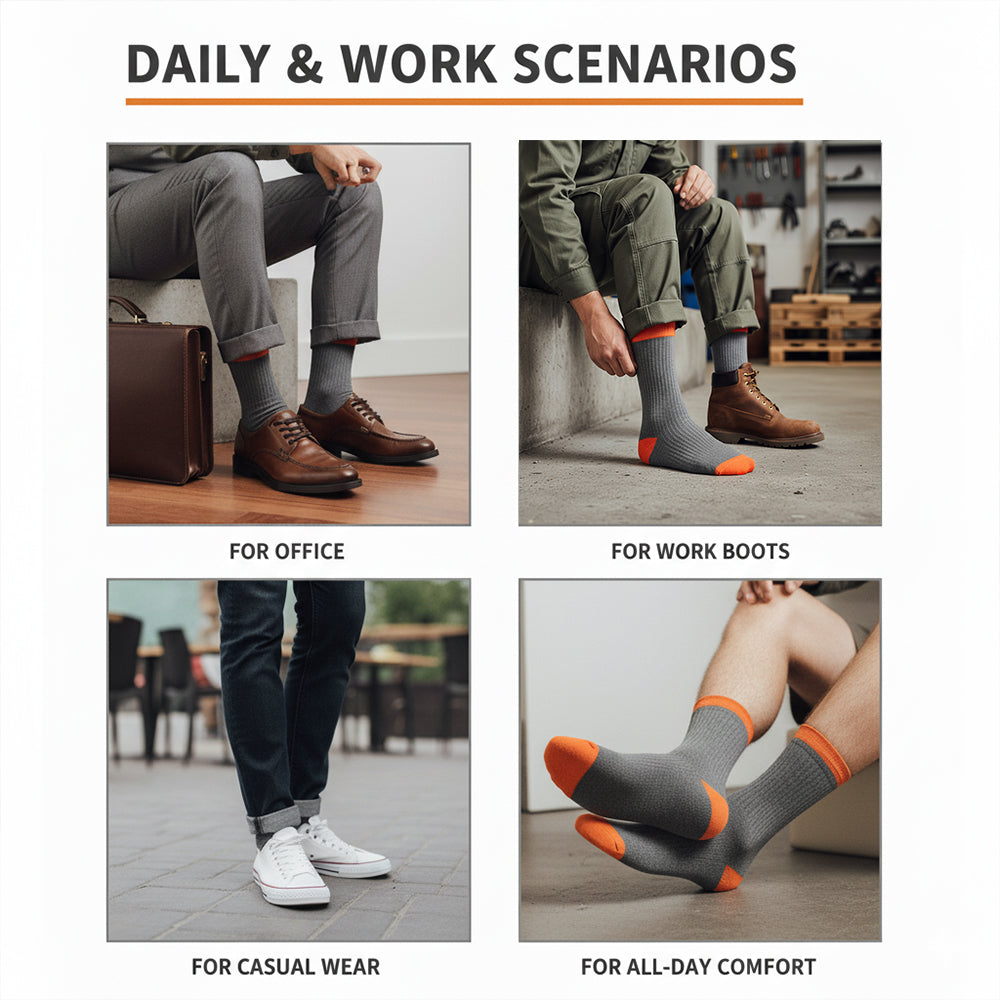 Unisex Crew Work Socks — Durable, Cushioned & Moisture — Wicking for Long Workdays and Boots — Orange - Alpine Collection