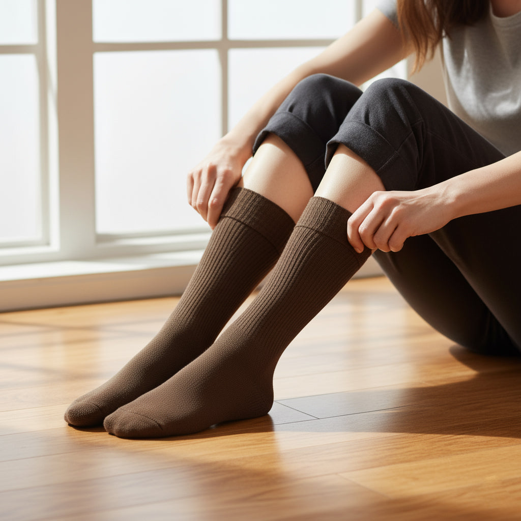 Diabetic Crew socks for men and women — Soft stretch for sensitive feet — Brown - Alpine Collection