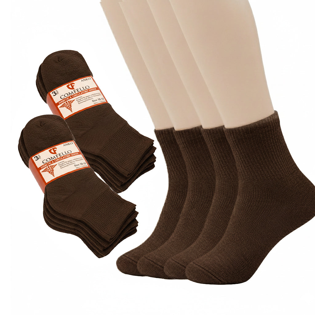 Diabetic Quarter socks for men and women — Soft stretch for sensitive feet — Brown - Alpine Collection