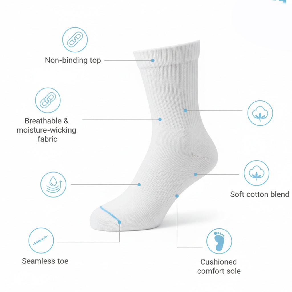 Diabetic Crew Socks for Men & Women – Soft Stretch, Seamless & Comfort Fit for Sensitive Feet - Alpine Collection