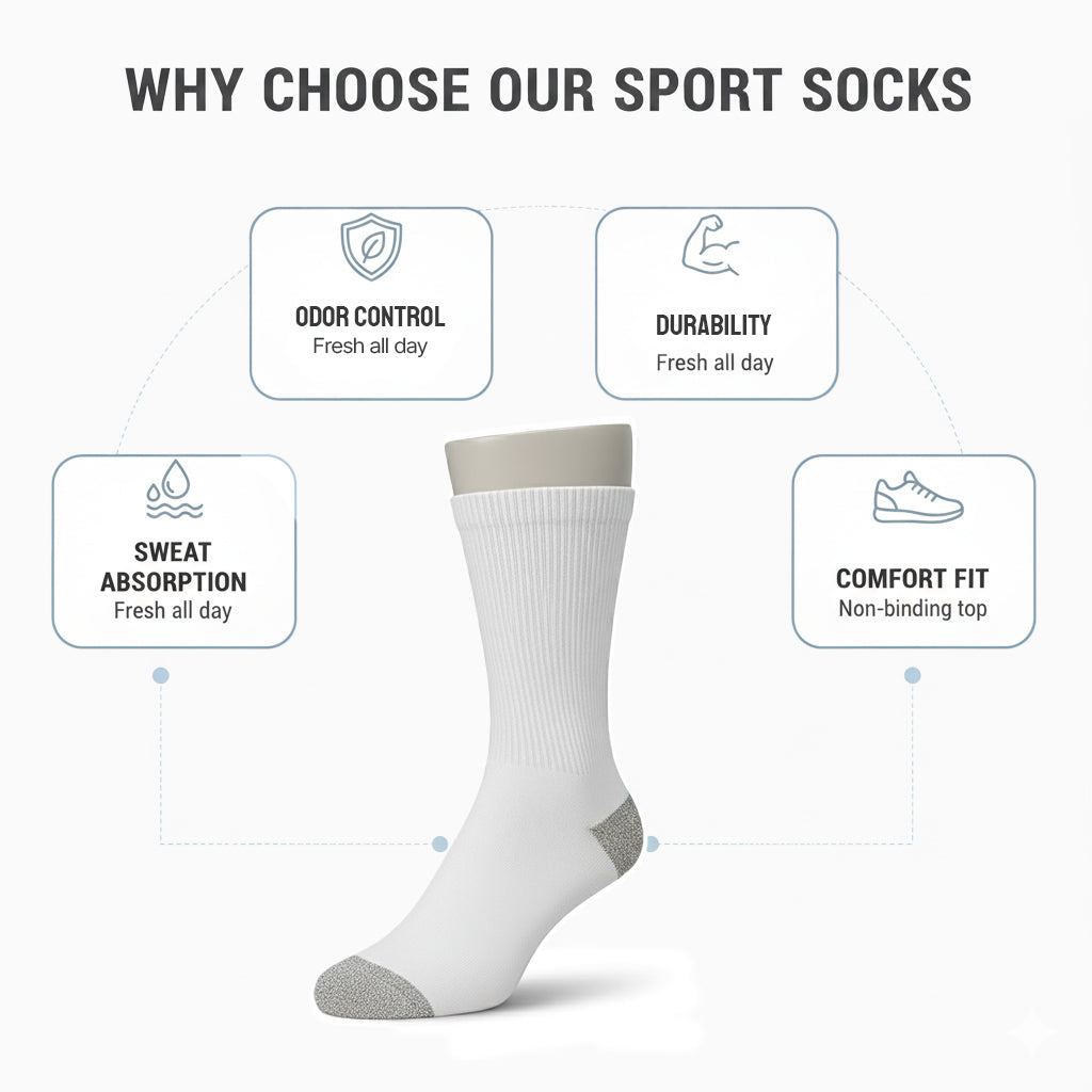 Unisex Crew Sports Socks — Athletic Socks for Running, Gym Training & Everyday Comfort — White - Alpine Collection