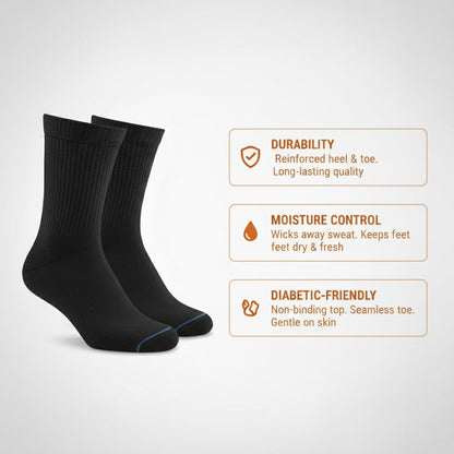 Diabetic Quarter socks for men and women — Soft stretch for sensitive feet — Black - Alpine Collection