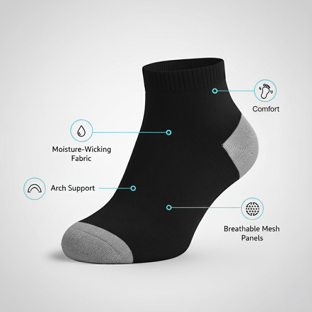 Unisex Ankle Sports Socks — Athletic Socks for Running, Gym Training & Everyday Comfort — Black - Alpine Collection