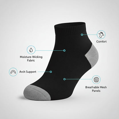 Unisex Ankle Sports Socks — Athletic Socks for Running, Gym Training & Everyday Comfort — Black - Alpine Collection