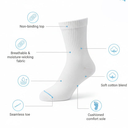 Diabetic Crew socks for men and women — Soft stretch for sensitive feet —  White - Alpine Collection