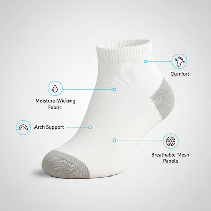 Unisex Ankle Sports Socks — Athletic Socks for Running, Gym Training & Everyday Comfort — White - Alpine Collection