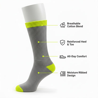 Unisex Crew Work Socks — Durable, Cushioned & Moisture — Wicking for Long Workdays and Boots — Neon Yellow - Alpine Collection