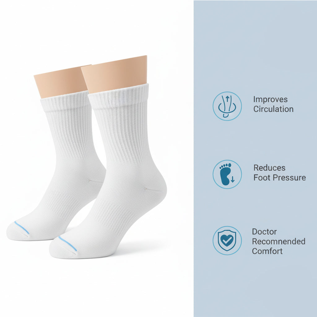 Diabetic Crew socks for men and women — Soft stretch for sensitive feet —  White - Alpine Collection