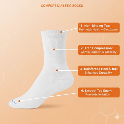 Diabetic Quarter socks for men and women — Soft stretch for sensitive feet —  White - Alpine Collection