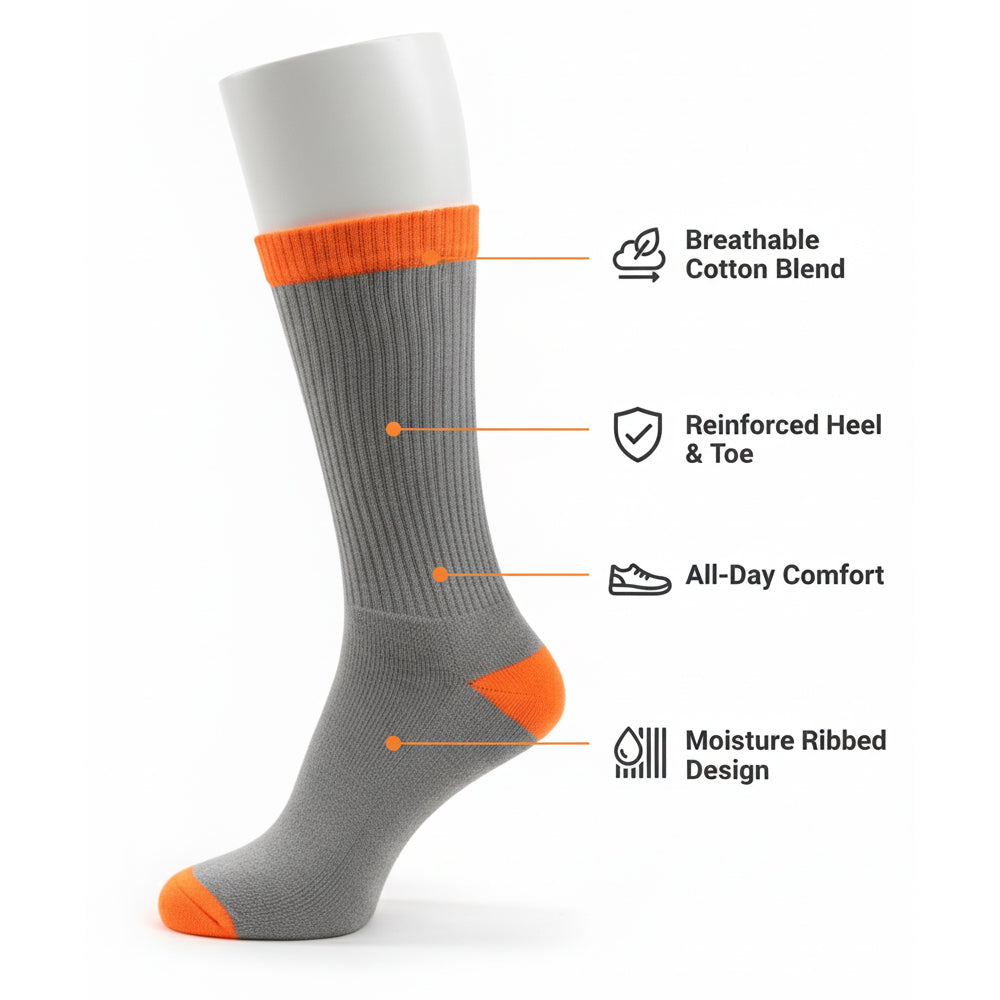 Unisex Crew Work Socks — Durable, Cushioned & Moisture — Wicking for Long Workdays and Boots — Orange - Alpine Collection