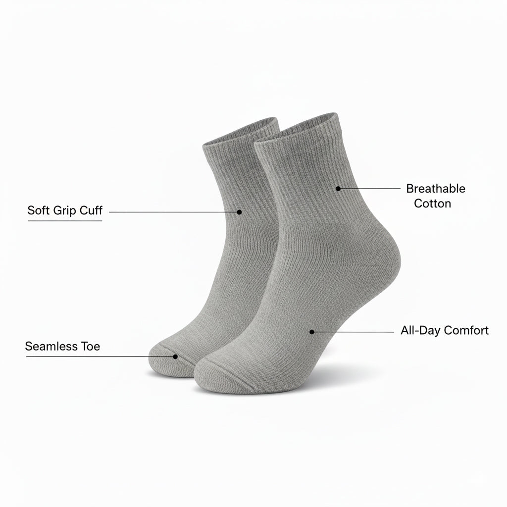 Diabetic Quarter Socks for Men & Women – Soft Stretch, Seamless & Comfort Fit for Sensitive Feet - Alpine Collection