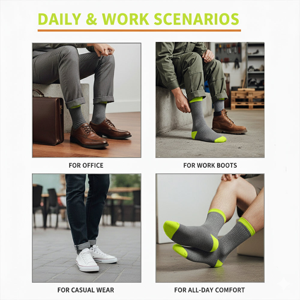 Unisex Crew Work Socks — Durable, Cushioned & Moisture — Wicking for Long Workdays and Boots — Neon Yellow - Alpine Collection