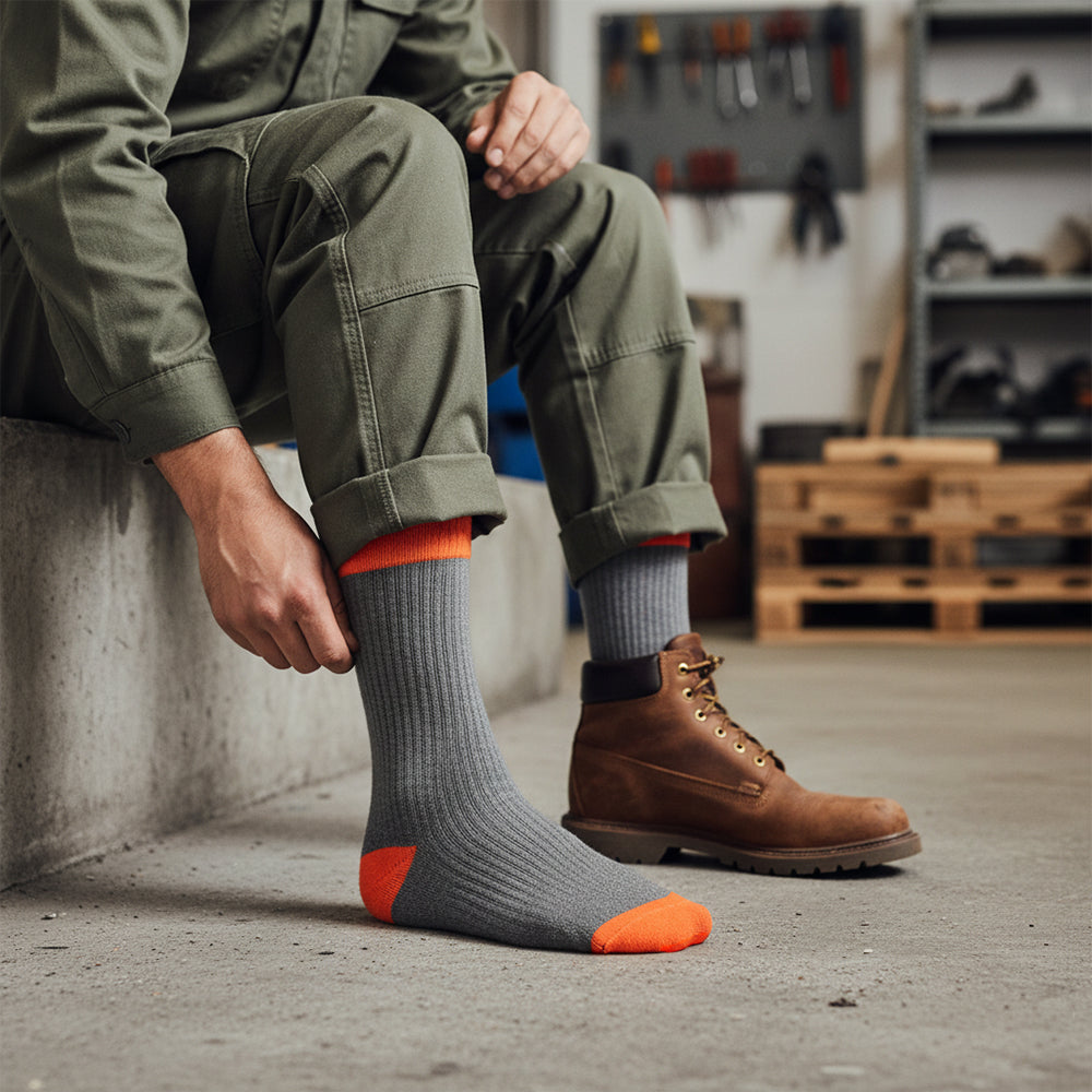 Unisex Crew Work Socks — Durable, Cushioned & Moisture — Wicking for Long Workdays and Boots — Orange - Alpine Collection