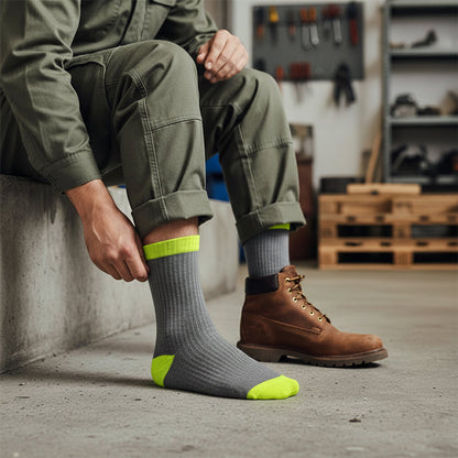 Unisex Crew Work Socks — Durable, Cushioned & Moisture — Wicking for Long Workdays and Boots — Neon Yellow - Alpine Collection