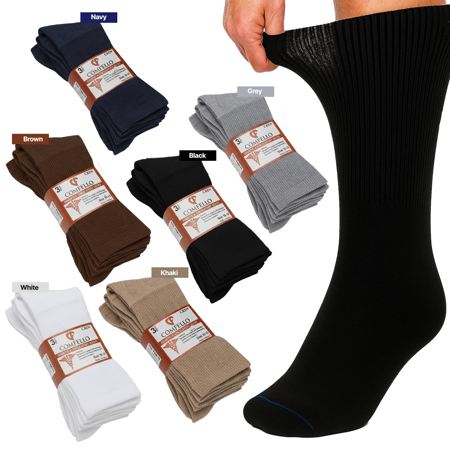 Diabetic Crew Socks for Men & Women – Soft Stretch, Seamless & Comfort Fit for Sensitive Feet - Alpine Collection