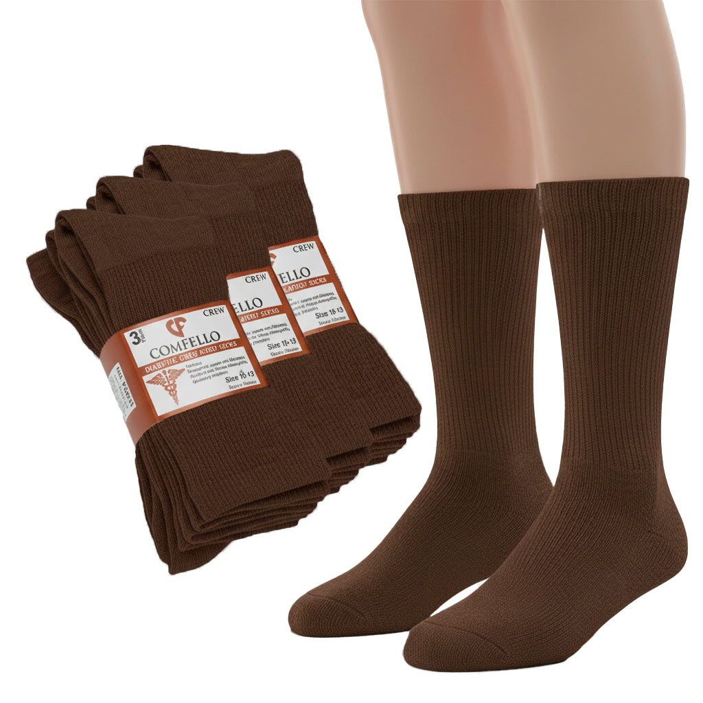 Diabetic Crew socks for men and women — Soft stretch for sensitive feet — Brown - Alpine Collection