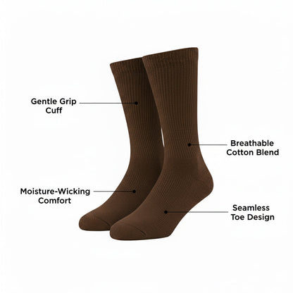 Diabetic Crew socks for men and women — Soft stretch for sensitive feet — Brown - Alpine Collection