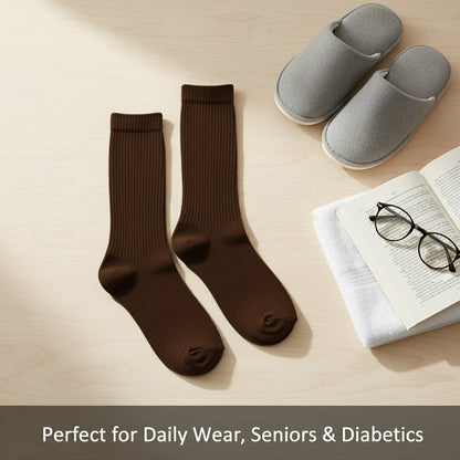 Diabetic Crew socks for men and women — Soft stretch for sensitive feet — Brown - Alpine Collection