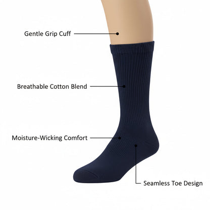 Diabetic Crew socks for men and women — Soft stretch for sensitive feet —  Navy Blue - Alpine Collection