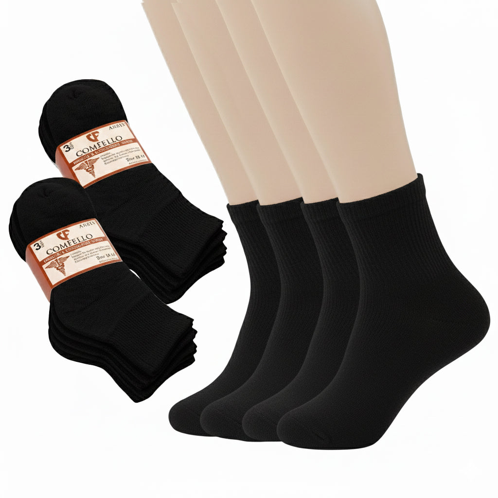 Diabetic Quarter socks for men and women — Soft stretch for sensitive feet — Black - Alpine Collection