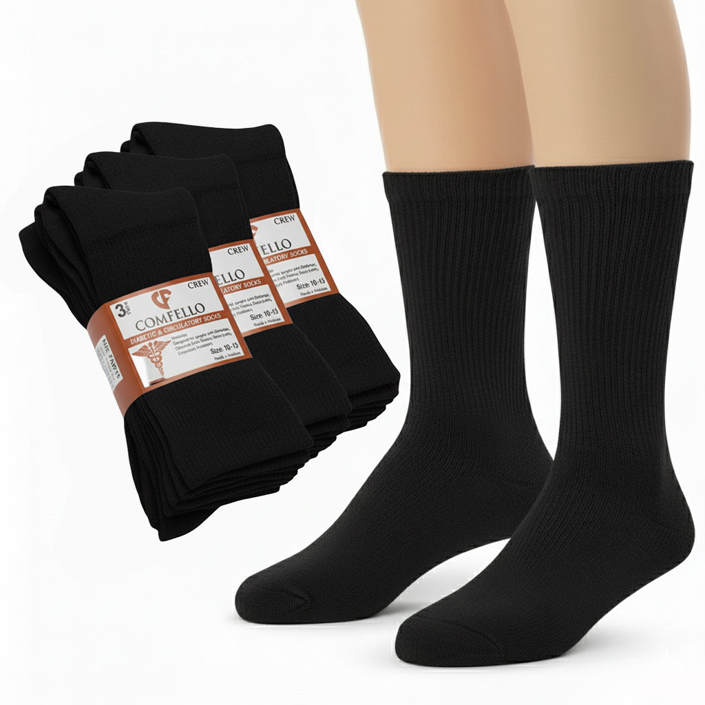Diabetic Crew socks for men and women — Soft stretch for sensitive feet —  Black - Alpine Collection