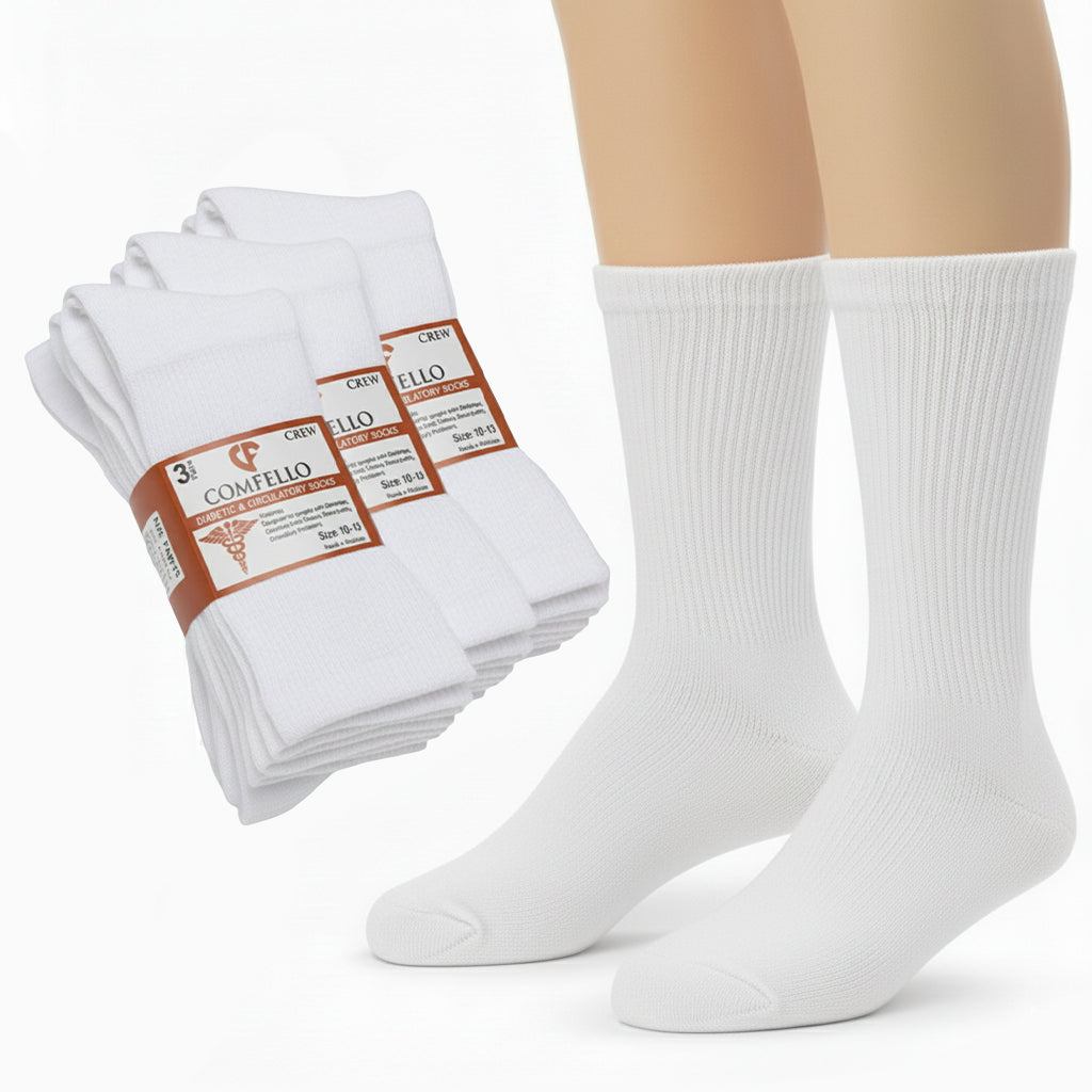 Diabetic Crew socks for men and women — Soft stretch for sensitive feet —  White - Alpine Collection