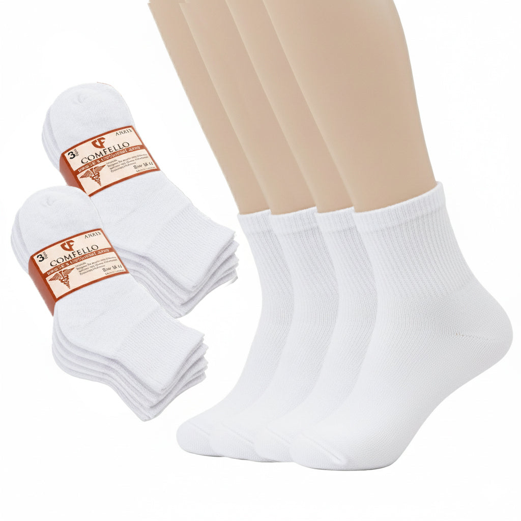 Diabetic Quarter socks for men and women — Soft stretch for sensitive feet —  White - Alpine Collection