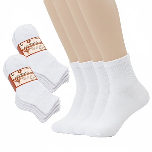 Diabetic Quarter socks for men and women — Soft stretch for sensitive feet —  White - Alpine Collection